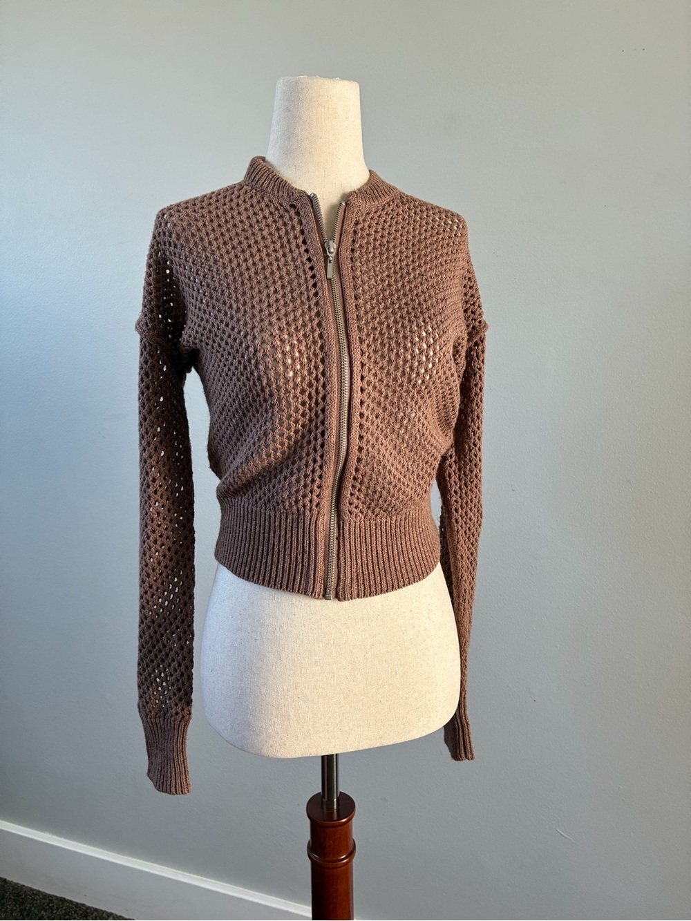 Pilcro Open-Knit Lightweight Cardigan in soft brown